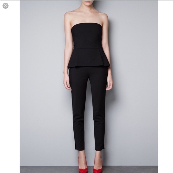 Zara Other - ZARA Peplum Strapless Pants Jumpsuit Black XS